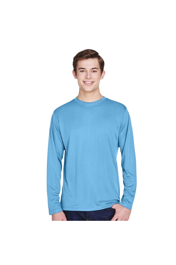 Men's Zone Performance Long Sleeve T-Shirt, 100% Polyester Interlock Crewneck Tee Shirts (Sport Light Blue , M)