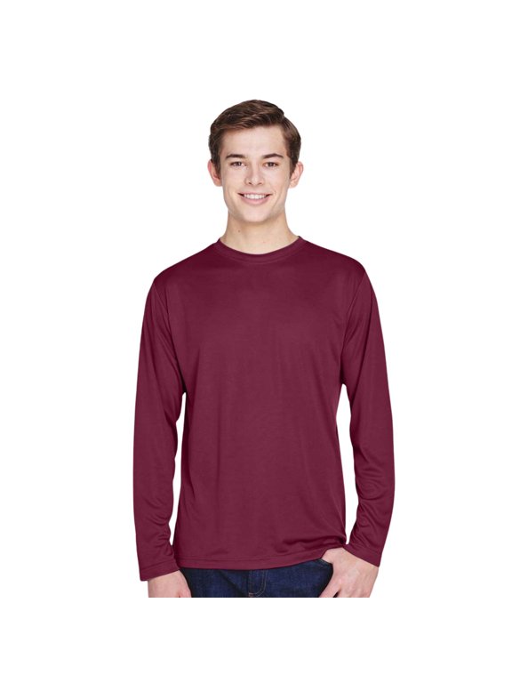 Men's Zone Performance Long Sleeve T-Shirt, 100% Polyester Interlock Crewneck Tee Shirts (Sport Maroon , XS)