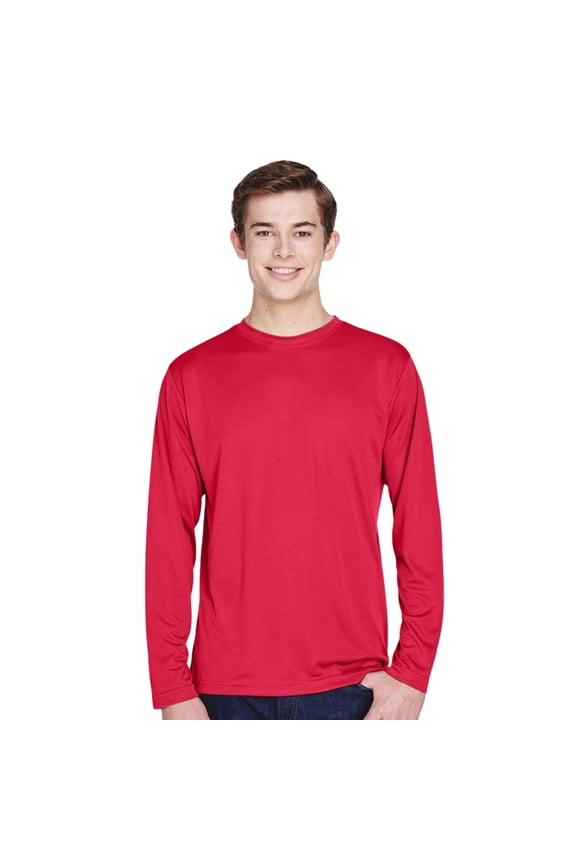 Men's Zone Performance Long Sleeve T-Shirt, 100% Polyester Interlock Crewneck Tee Shirts (Sport Red , XL)