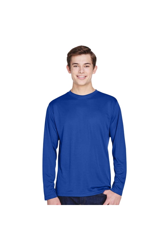 Men's Zone Performance Long Sleeve T-Shirt, 100% Polyester Interlock Crewneck Tee Shirts (Sport Royal , XS)