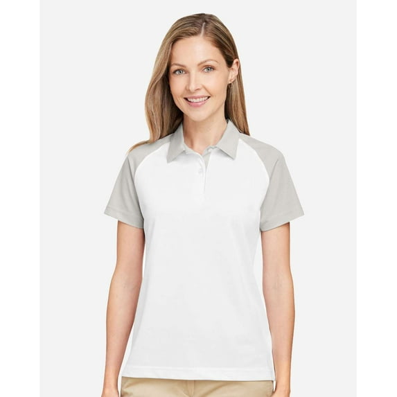 Team 365 TT21CW Women's Command Snag-Protection Colorblock Polo-White/ Sport Silver-2XL