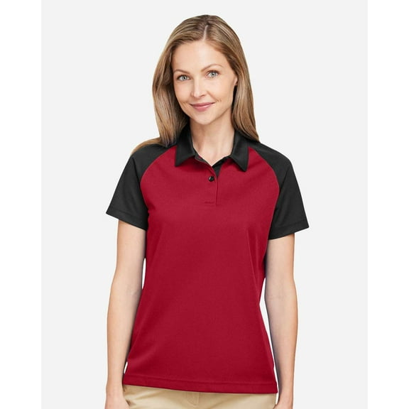 Team 365 TT21CW Women's Command Snag-Protection Colorblock Polo-SPORT RED/ BLACK-XS