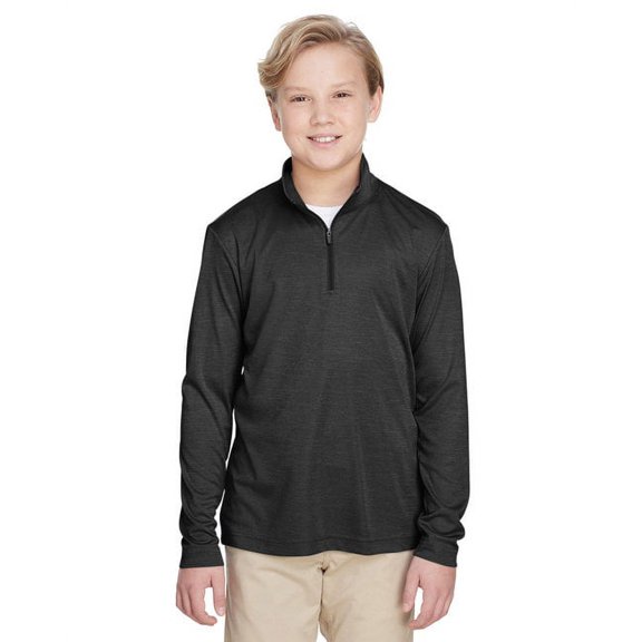 Team 365 TT31HY Youth Zone Sonic Heather Performance Quarter-Zip Pullolver-Black Heather-S