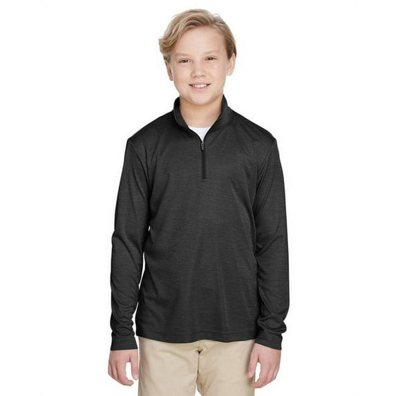 Team 365 TT31HY Youth Zone Sonic Heather Performance Quarter-Zip Pullolver-Black Heather-M