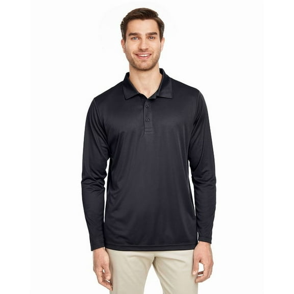 Team 365 TT51L Men's Zone Performance Long Sleeve Polo-Black-M