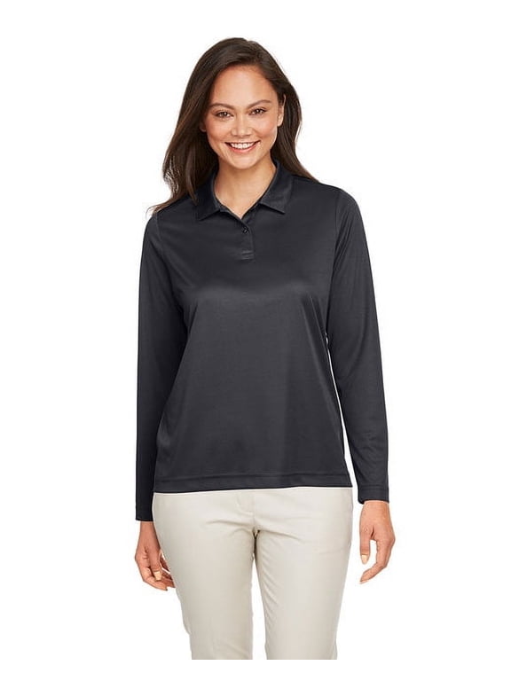 TT51LW Women's Zone Performance Long Sleeve Polo-Black-M