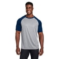 thumbnail image 1 of Team 365 TT62 Unisex Zone Colorblock Raglan T-Shirt-Athletic Heather/ Sport Dark Navy-2XL, 1 of 3