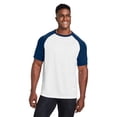 thumbnail image 1 of Team 365 TT62 Unisex Zone Colorblock Raglan T-Shirt-White/ Sport Dark Navy Heather-XS, 1 of 3