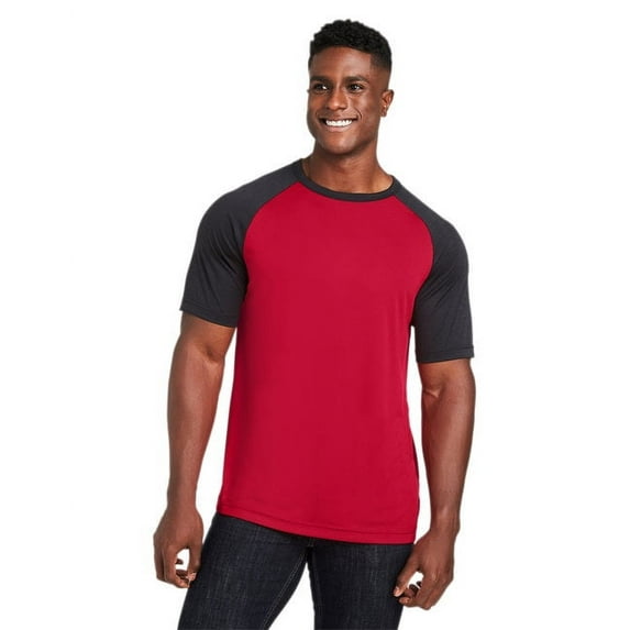 Team 365 TT62 Unisex Zone Colorblock Raglan T-Shirt-Sport Red/ Black Heather-XL