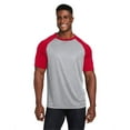thumbnail image 1 of Team 365 TT62 Unisex Zone Colorblock Raglan T-Shirt-Athletic Heather/ Sport Red-XS, 1 of 3