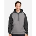 thumbnail image 1 of Team 365 TT96CB Unisex Zone HydroSport Heavyweight Colorblock Hooded Sweatshirt-DK GRY HTHR/ BLK-L, 1 of 6