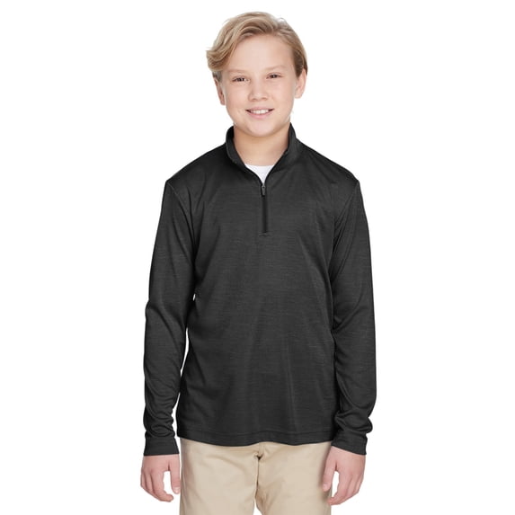 Team 365, The Youth Zone Sonic Heather Performance Quarter-Zip - BLACK HEATHER - S