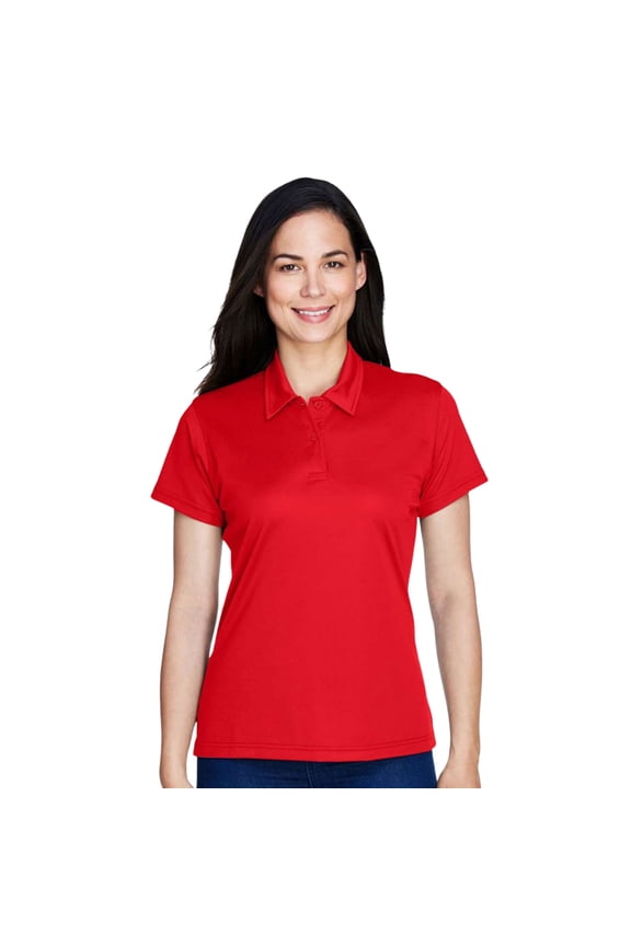 Women's Short Sleeve Polo Shirt Plain Tee 100% Polyester Piqué Moisture-Picking Golf Shirts (Sport Red, XL)