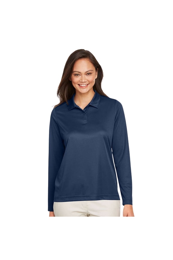 Women's Zone Performance Long Sleeve Polo T-Shirt, 100% Polyester Casual Tee (Sport-Dark-Navy, S)