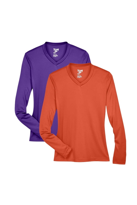 Women's Zone Performance Long Sleeve T-Shirt 100% Polyester Lightweight Athletic Casual Tee (Sport-Purple+Sport-Orange 2 Pack, S)