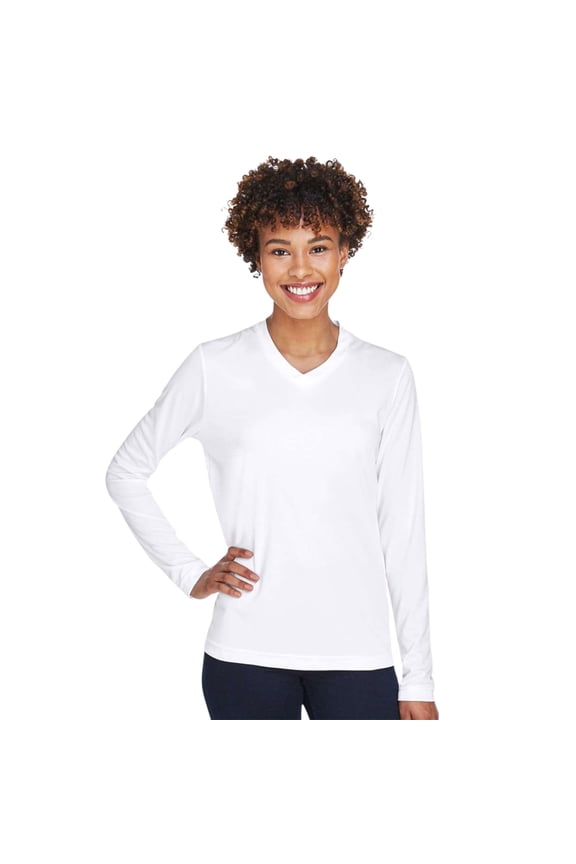 Women's Zone Performance Long Sleeve T-Shirt 100% Polyester Lightweight Athletic Casual Tee (White, 3XL)