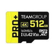 Team 512GB Pro+ microSDXC UHS-I/U3 Class 10 Memory Card with Adapter, compatible with Nintendo-Switch, Steam Deck, and ROG Ally, Speed Up to 160MB/s TPPMSDX512GIA2V3003