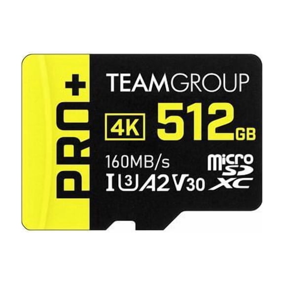 Team 512GB Pro+ microSDXC UHS-I/U3 Class 10 Memory Card with Adapter, compatible with Nintendo-Switch, Steam Deck, and ROG Ally, Speed Up to 160MB/s (TPPMSDX512GIA2V3003)
