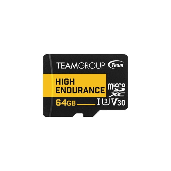 Team 64GB High Endurance microSDXC UHS-I U3, V30 Memory Card with Adapter, designed for monitoring, Speed Up to 100MB/s (THUSDX64GIV3002)