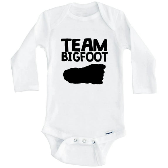 Team Bigfoot Funny Bigfoot One Piece Baby Bodysuit (Long Sleeve), 0-3 Months White