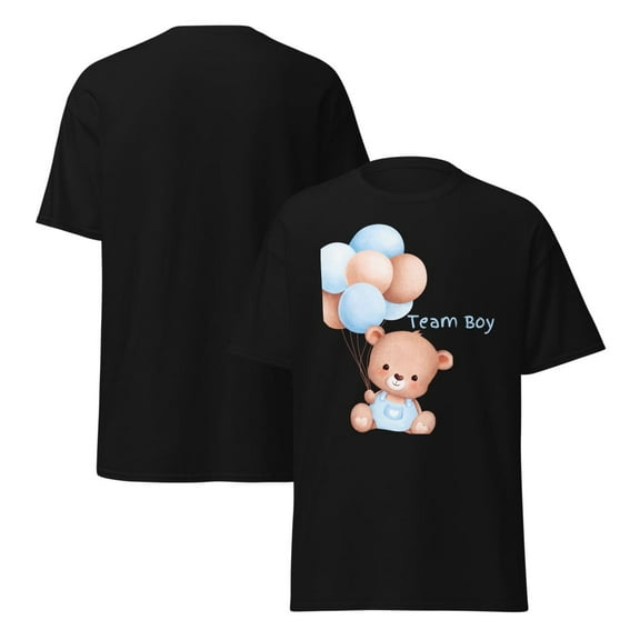 Team Body Gender Reveal T-shirt, Balloons, Teddy Bear, Baby Shower (Black, S)