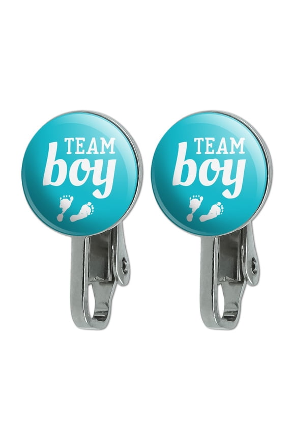 Team Boy Baby Blue Footprints Novelty Clip-On Stud Earrings