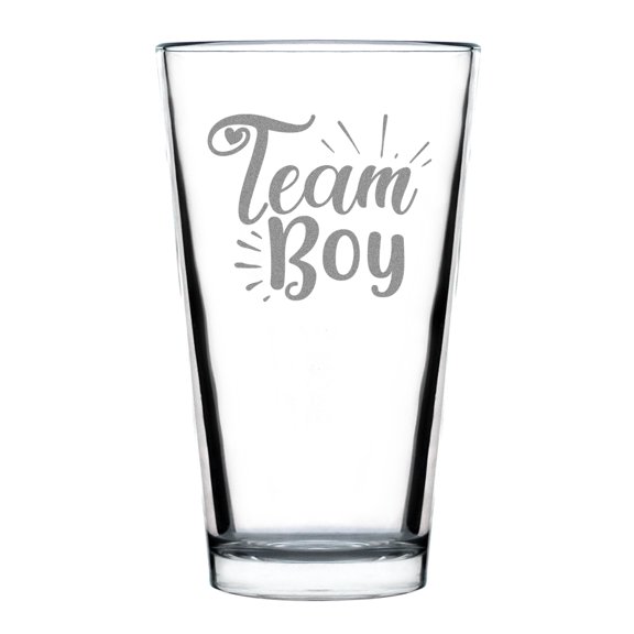 Team Boy Hand Engraved Etched 16oz Standard Pint Glass, Perfect Gender Reveal Party Gift, Custom Barware, Baby Shower Keepsake