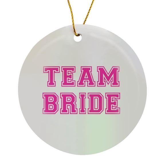 3drose, Team Bride - Girly Hot Pink Text on White - Bachelorette Party or Hen Night Gifts - Pre-wedding Fun, Circle Porcelain Ornament