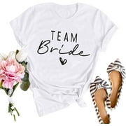 Team Bride T-Shirt Women Cute Wedding Honeymoon Shirt Vacation Bachelorette Party Tees Funny Letter Love Graphic Tops
