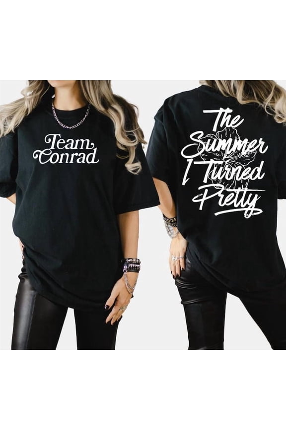 Team Conrad Typography Style 2 Side Shirt Conrad Fisher The Summer I Turned Pretty Cousins Beach Summer Tee Top,Black Color,Size L