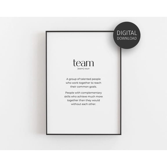 Team Definition Poster Teamwork Teamwork Wall Artmotivational Office Decor Able Poster Employee Appreciation Poster Wall Art For Decor Present , Poster Only