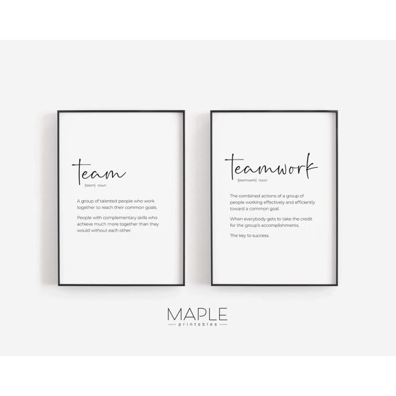 Team Definition Teamwork Quote Set Posters Teamwork Wall Art Office Decor Motivational Team Poster Break Room S Prints Set 2