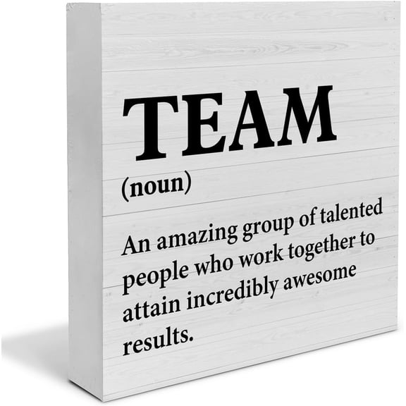 Team Definition Wooden Box Sign Office Team Quote Desk Decorative Wooden Sign Office Decor for Desk Table Shelf 5x5 Inches