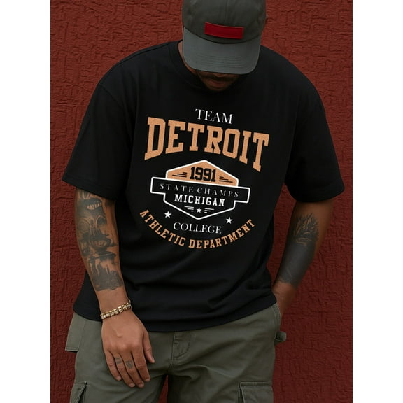 Team Detroit 91 men Exercise 180G 100% Cotton black gym basketball Fashion Unisex Shirt Printed tshirts Vintage Unisex Shirt Cotton tshirts Trendy Unisex Shirt Graphic Tee tshirts