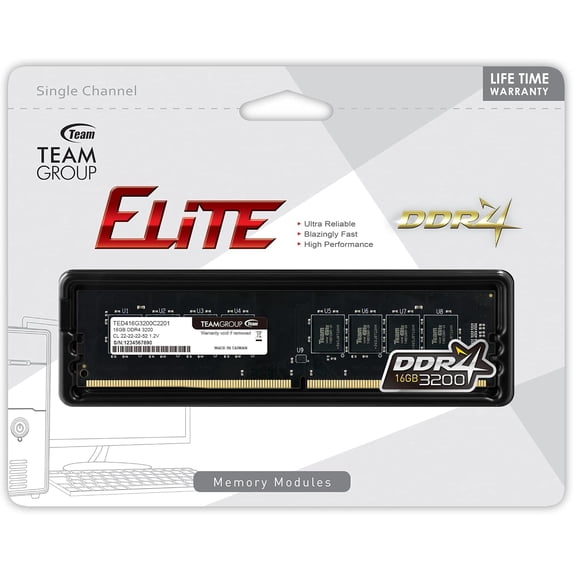 TEAMGROUP Elite 16GB DDR4 3200 (PC4 25600) Desktop Memory Model TED416G3200C2201