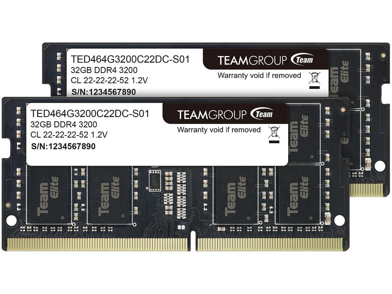 Team Elite 64GB (2 x 32GB) 260-Pin DDR4 SO-DIMM DDR4 3200 (PC4 25600)  Laptop Memory Model TED464G3200C22DC-S01
