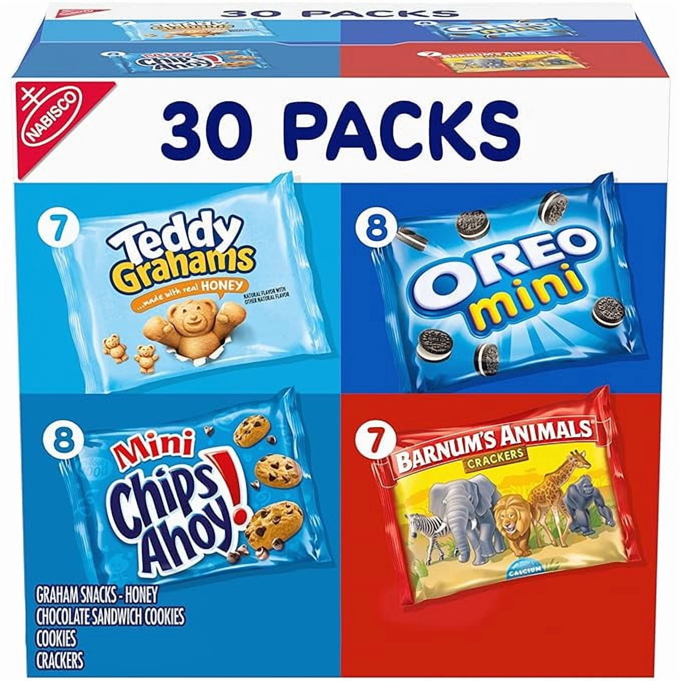 Team Favorites Variety Pack, OREO Mini, CHIPS AHOY! Mini, Teddy Grahams Honey & Barnum's Animal Crackers, School Snacks, 30 Snack Packs Pack of 1