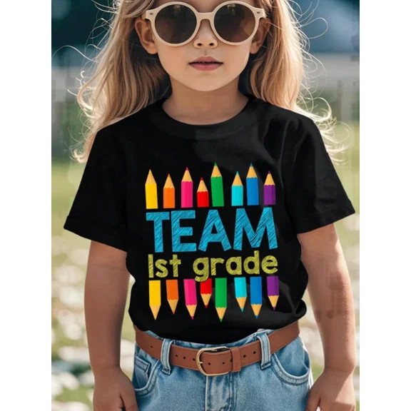 Team First Grade Back To School St Grade Teacher Student Novelty Awesome Graphic Kid T-Shirt Fashion Kid T Shirts Cool Tees Tops For Kid100