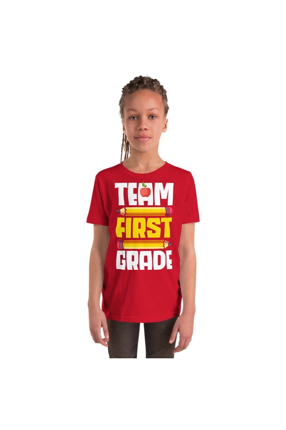 Team First Grade First Day Back To School Teachers Students Youth Short Sleeve T-Shirt (Red)