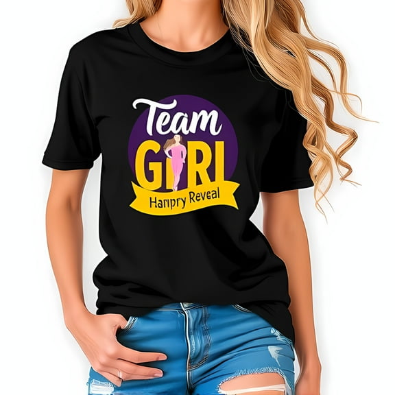 Team GIRL Cotton Short Sleeve T-Shirt with Vibrant Yellow & Purple Design Fun Gender Reveal Graphic Casual Style for Celebrations
