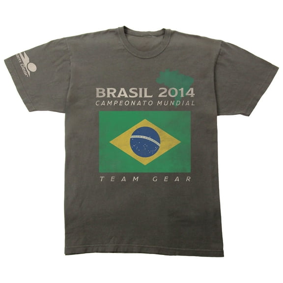Team Gear Vintage Brazil Champions 2014 Adult Pepper Crew Neck Short Sleeve T-shirt-Large