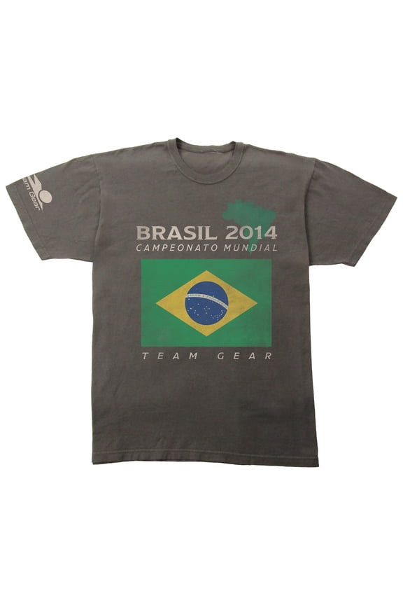 Vintage Brazil Champions 2014 Adult Pepper Crew Neck Short Sleeve T-shirt-Large