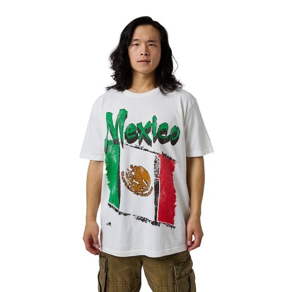 Team Gear Mexico 90's World Soccer Cup Men's Optic White Vintage Oversized Boxy Tee-Large