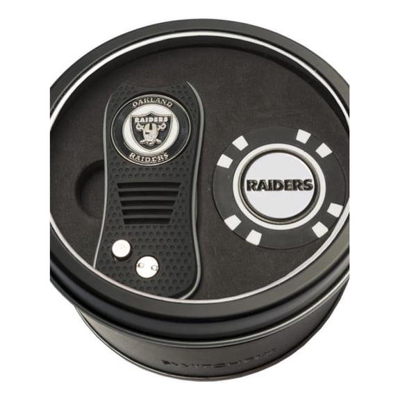 Team Golf Las Vegas Raiders Retractable Divot Tool Athletics Tin Set with Golf Chip
