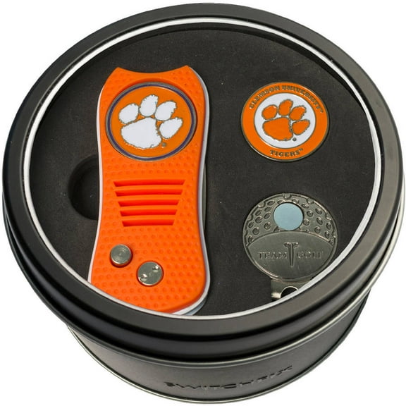 Team Golf Clemson Tigers Retractable Divot Tool Tin Set with Cap Clip and Ball Marker