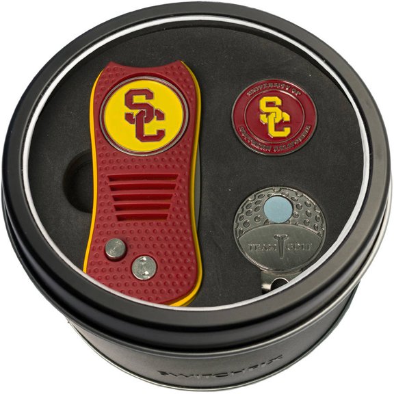 Team Golf USC Trojans Retractable Divot Tool Tin Set with Cap Clip and Ball Marker