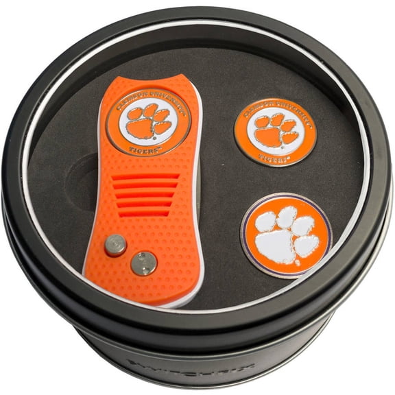 Team Golf Clemson Tigers Retractable Divot Tool Tin Set with Ball Markers