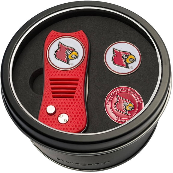 Team Golf Louisville Cardinals Retractable Divot Tool Tin Set with Ball Markers