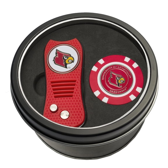 Team Golf Louisville Cardinals Retractable Divot Tool Athletics Tin Set with Golf Chip
