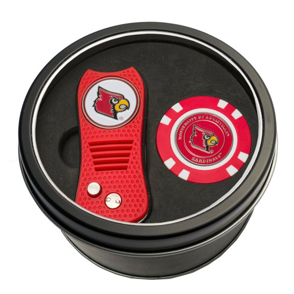 Team Golf Louisville Cardinals Retractable Divot Tool Athletics Tin Set with Golf Chip